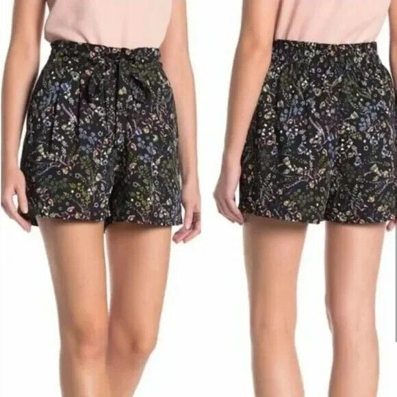 DR2 Pants - DR2 Shorts Womens Size M Pullon Floral Paper Bag Waist Pockets Tie Front EUC